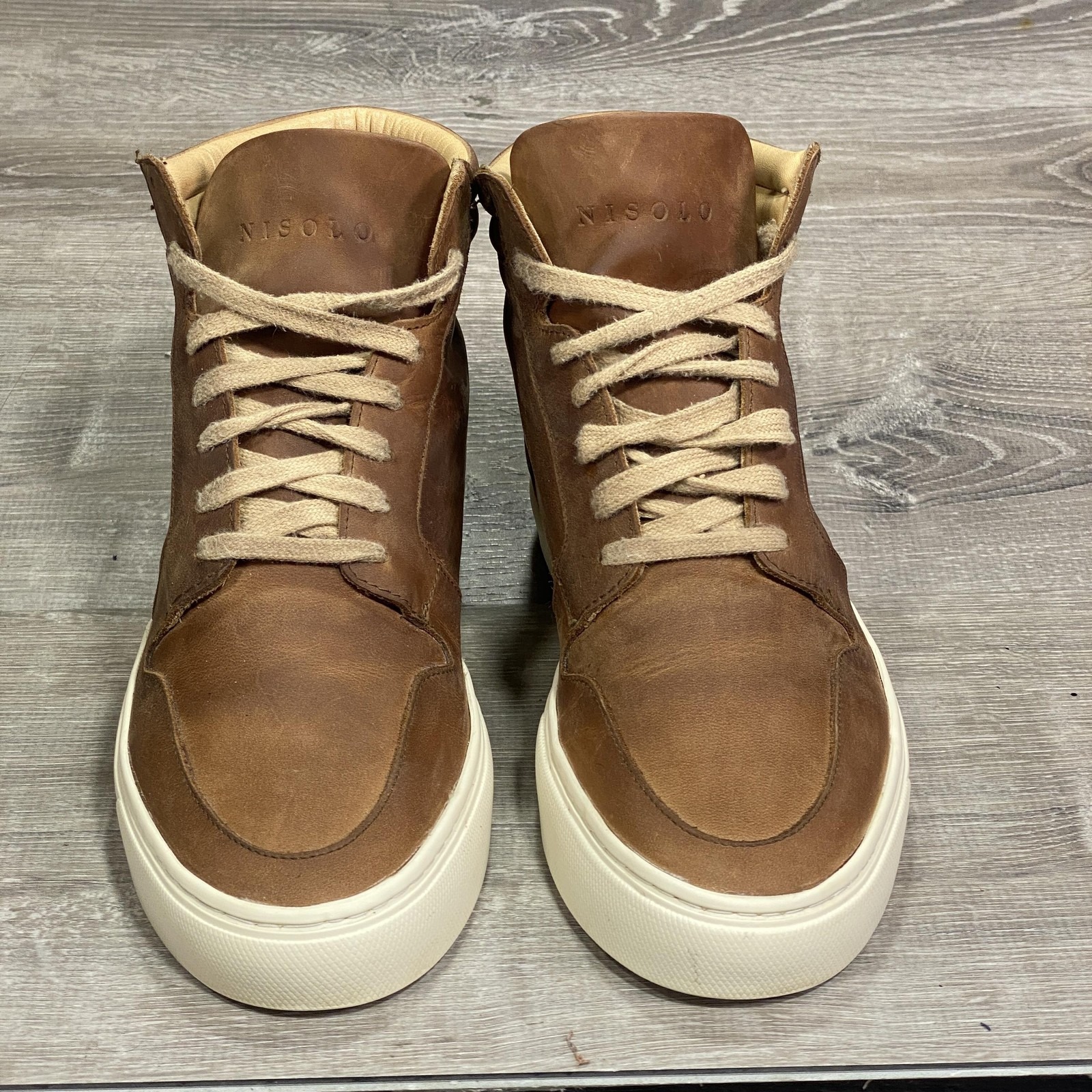 Nisolo Shoes Mens Size 8.5 Shoes Brown Leather High Top Vibram Sole Sneakers